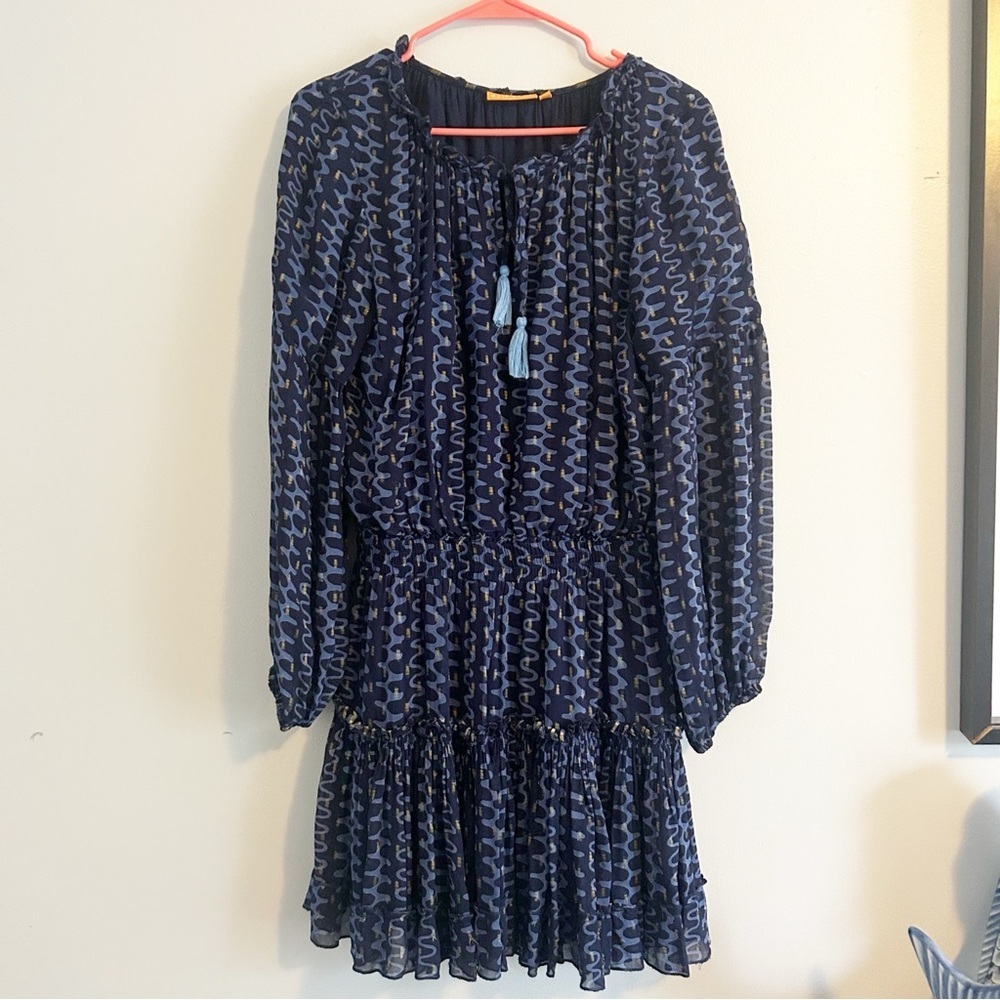 Oliphant Mini Dress with Balloon Sleeves and Tassel Ties